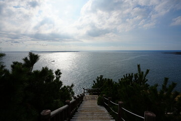 fine walkway at seaside cliff