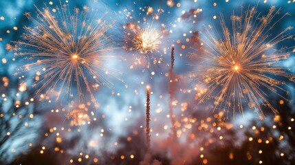 Fototapeta premium A vibrant display of fireworks lighting up the night sky, creating a festive atmosphere.