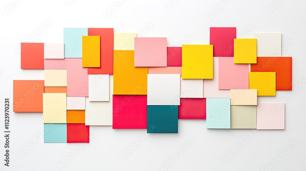 Poster abstract wall art composed of colorful squares in various sizes creating a vibrant modern aesthetic 