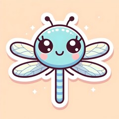Obraz premium Cute Kawaii Damselfly Sticker with Playful Expression