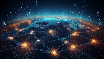 Fototapeta premium A world of connected lines and dots, representing a global network of information connections.