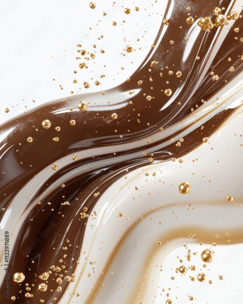Poster dynamic mocha mousse abstract shapes futuristic design digital art smooth environment close-up view 