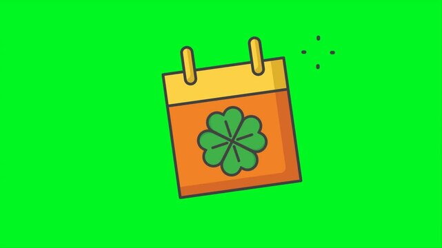 St Patrick's Calendar Icon Animation On Green Screen. Ready for chroma key. 4k Animation