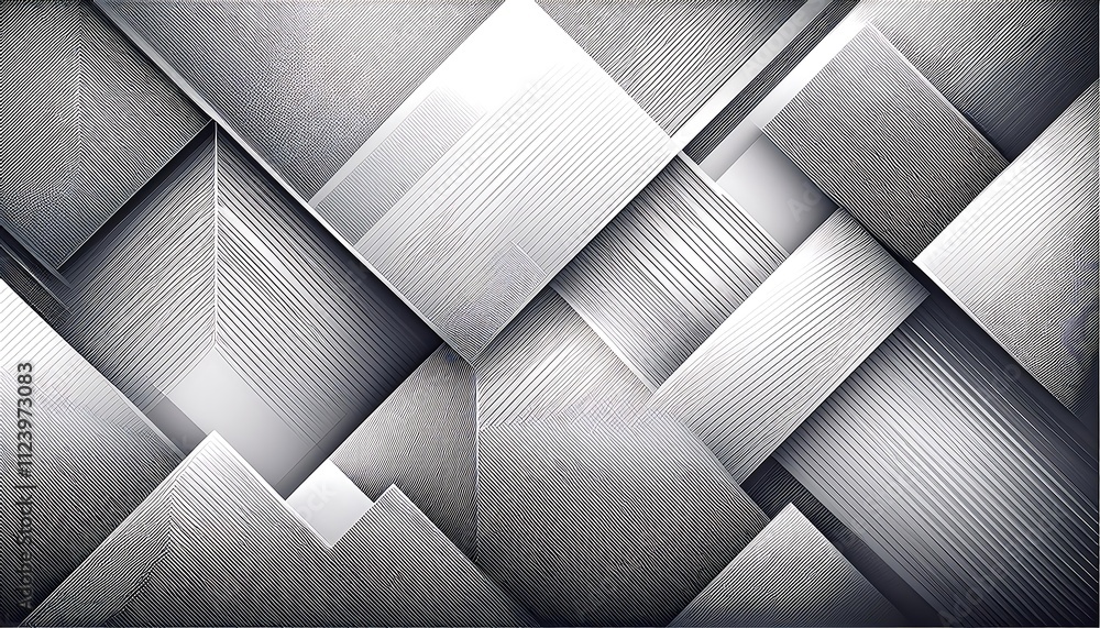 Poster abstract white geometric background with diagonal, overlapping shapes and subtle shadows.