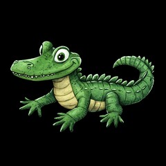 Obraz premium Cartoon Illustration of a Smiling Green Alligator