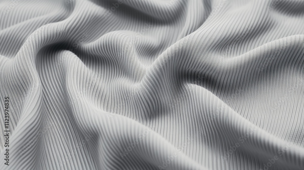 Poster close-up of soft textured fabric with elegant waves and pleats in light gray color ideal for fashion