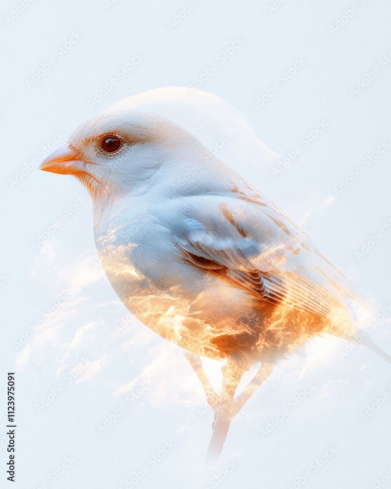 Poster silhouette of a bird perched on a branch with glowing effect nature scene artistic soft background c