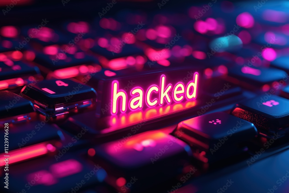 Poster keyboard illuminated with the word hacked reflecting digital vulnerability and cyber threats
