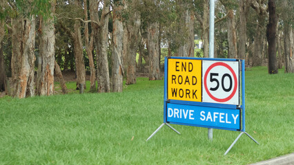 End Road Work Drive Safely 50km 