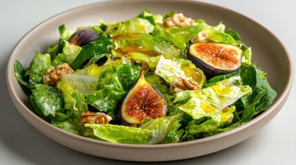 Fresh organic fig and walnut salad with honey gourmet kitchen food natural light healthy eating concept