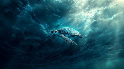 Sea Turtle Swimming Gracefully Underwater in Ocean Depths