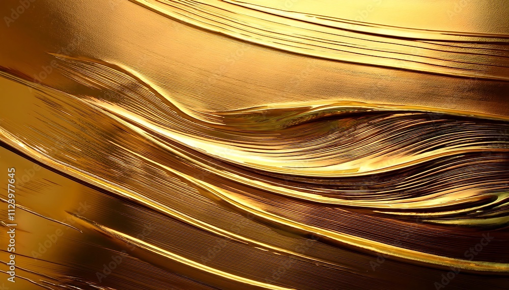 Poster golden paint with textured, wavy brushstrokes, creating a luxurious and dynamic pattern.