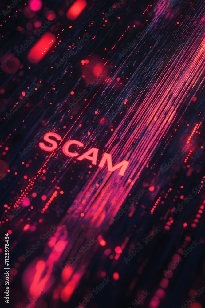 Aufkleber visual representation of digital scam concepts with glowing lines and data patterns