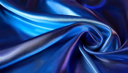 Fototapeta premium Iridescent fabric illuminated by blue neon lights, showcasing a silky texture and vibrant background.