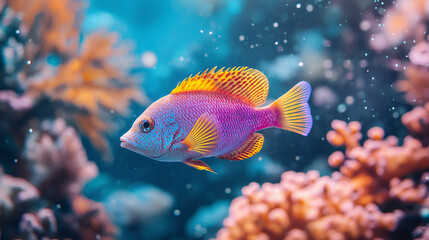Obraz premium A super colored fish swmming in colorful water pond
