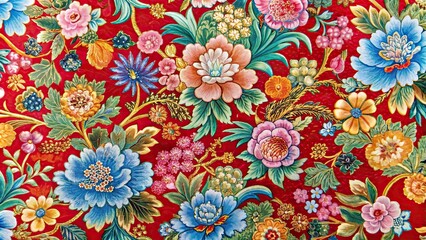 Beautiful chinese floral pattern fabric with intricate designs in various colors, chinese, floral, pattern, fabric
