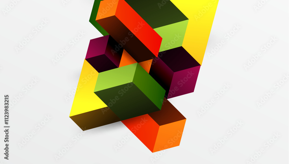 Poster Sleek abstract design featuring isometric 3D blocks in a clean, modern composition. Perfect for tech-inspired themes, with vibrant colors and geometric precision