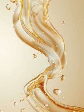 Golden liquid swirling and splashing. AI.