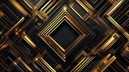 Luxury Abstract Black Metal Background with Golden Light Lines.

