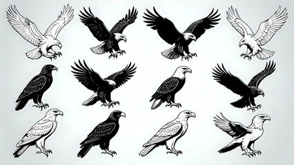 Obraz premium Illustration black white of eagle 