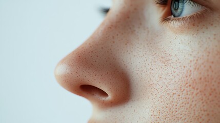 anatomically accurate nose modeling, delicate epidermal texture, warm skin tone shading, pure white setting, high-end 3D visualization, clinical illustration aesthetic