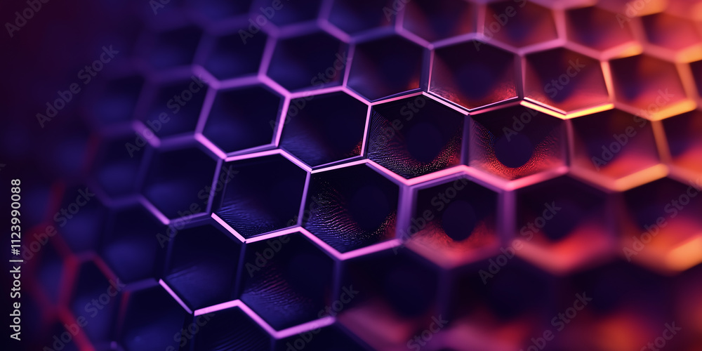 Aufkleber abstract background showing honeycomb pattern glowing in purple and orange light
