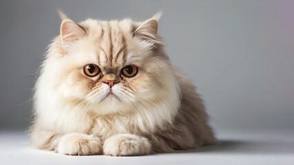 Fototapeta premium Close-up of a Persian cat’s rounded face, shot in soft natural tones, Persian cat, white background