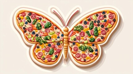 Vibrant Butterfly Shaped Pizza with Fresh Vegetables and Fruits Showcasing Innovative Culinary Design and Creativity