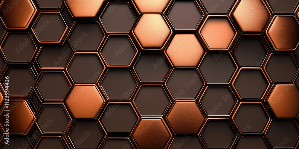 Poster copper and brown hexagons creating modern abstract background
