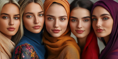 Obraz premium Five diverse women embracing cultural fashion and beauty trends