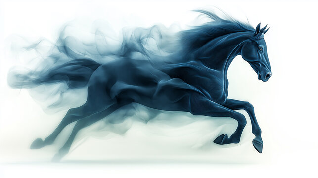 Black horse running in the wind with flowing mane and tail
