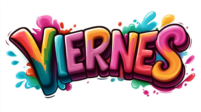 Viernes, spanish for friday, lettering with paint splatter effect celebrating the end of the week