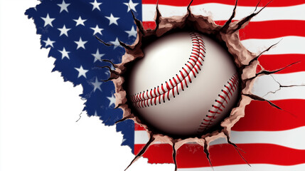 Baseball breaking through american flag: celebrating usa national sport