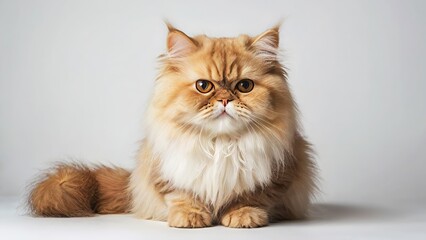Fototapeta premium Elegant Persian cat with a white backdrop, showcasing its soft fur, Persian cat, white background