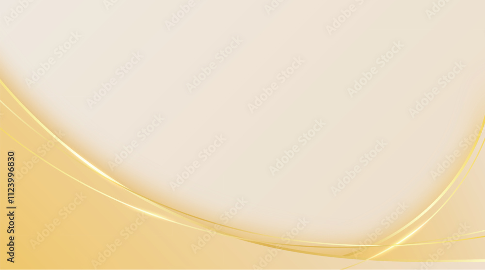 Wall mural glowing gold curve flowing over soft gradient cream background with copy space for elegant and luxur