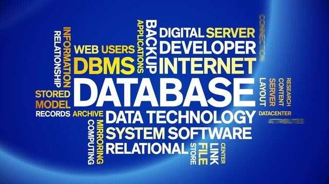 Database animated word cloud;text design animation tag kinetic typography seamless loop.