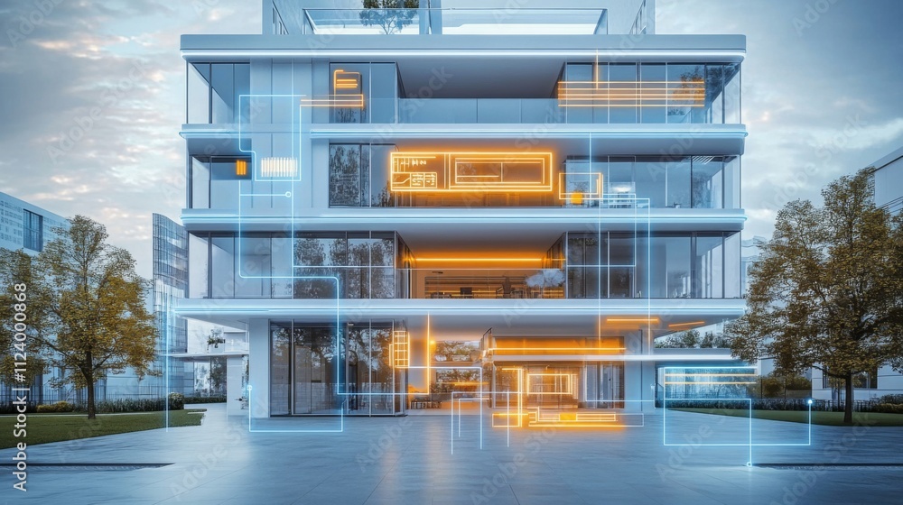 Poster iot technology optimizes conditions in smart buildings for better efficiency.