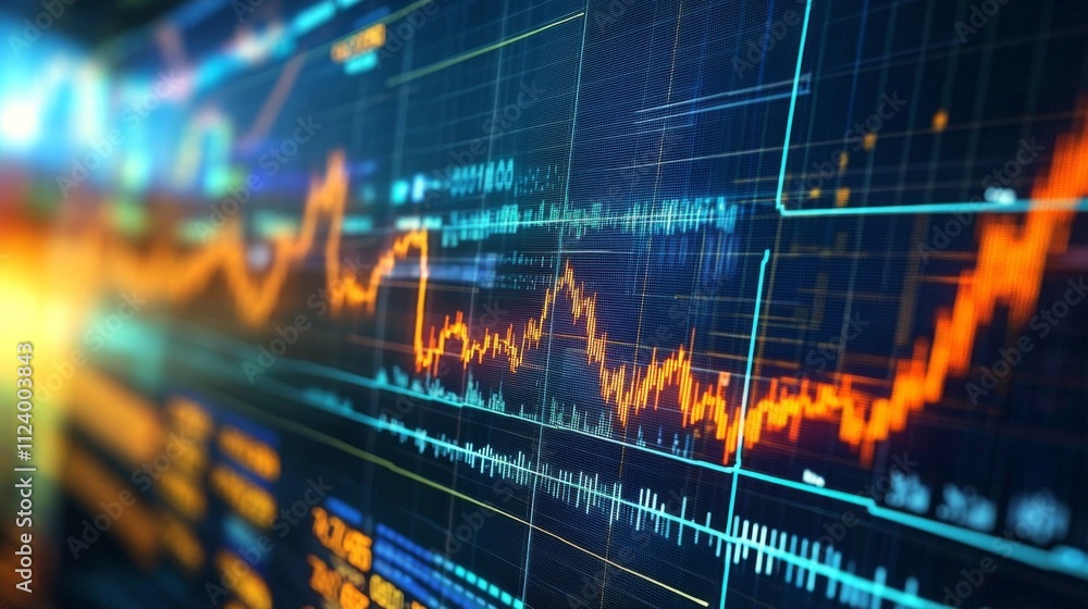 Poster visual representation of stock market trends through advanced charting techniques.
