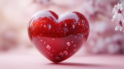 Fototapeta premium A glossy red heart with bubbles, symbolizing love and affection.
