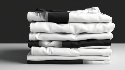 Stack of Black and White T-Shirts: Perfect for Wardrobe Essentials, Laundry Day, and Fashion Basics
