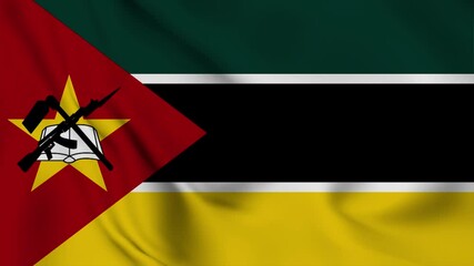 Mozambique Realistic waving flag 4k animation. Mozambique Independence Day flag video. Seamless looping animation. Motion. Waving colorful realistic my country flag graphics.