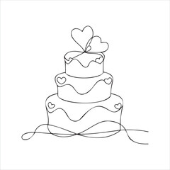 White wedding cake Continuous line art flat vector illustration on white background.