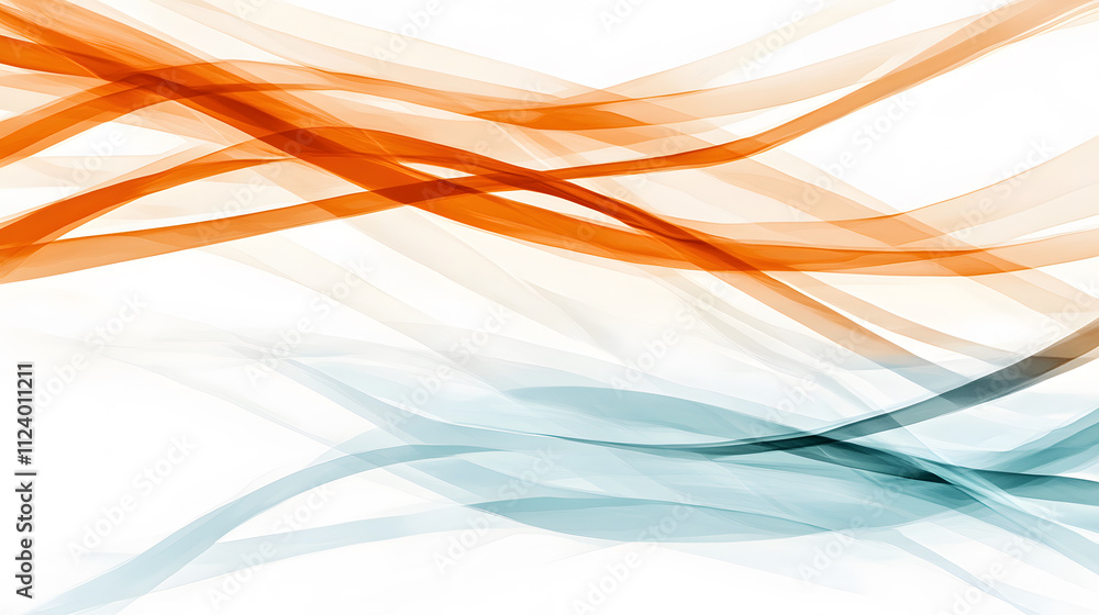 Poster a vibrant abstract design featuring flowing lines in orange and teal shades against a white backgrou