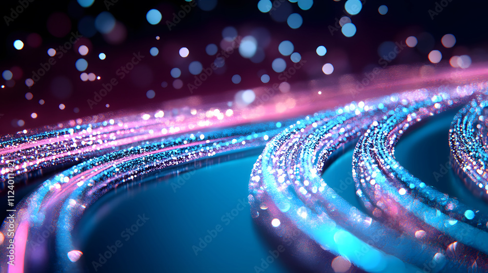Aufkleber a vibrant, abstract design featuring shimmering lines and glowing particles set against a dark backg