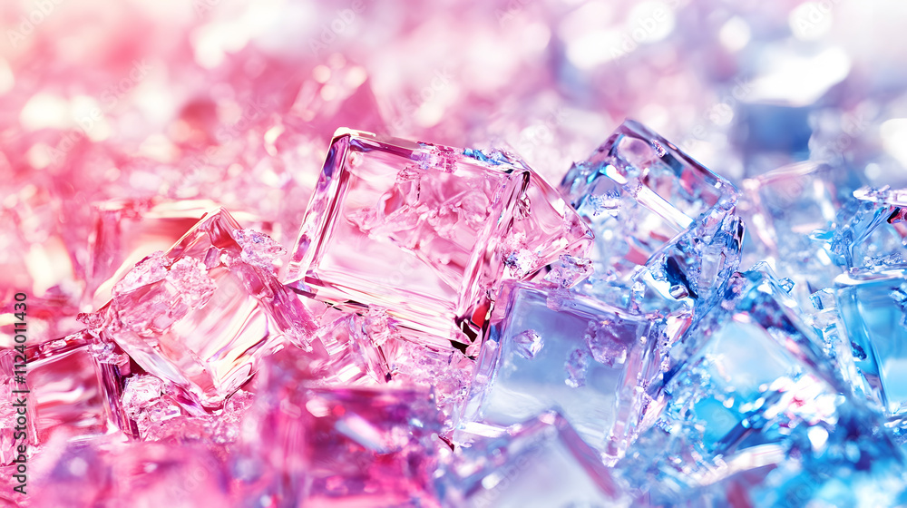 Aufkleber a vibrant array of translucent ice cubes in shades of pink and blue, creating a visually striking an