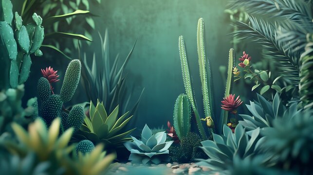 Lush Green Tropical Plants Flourishing In A Garden Setting