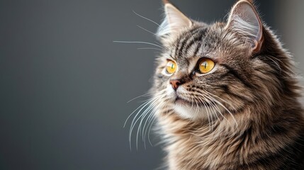 Fototapeta premium A close-up portrait of a curious cat with stunning golden eyes.