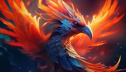 Obraz premium Epic cinematic illustration of a fiery phoenix in a stunning abstract style. 