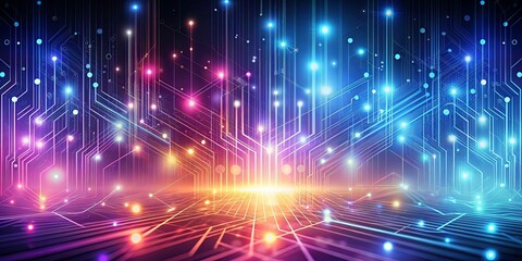 Obraz premium Abstract Futuristic Circuit Board Network Glowing with Vibrant Colors
