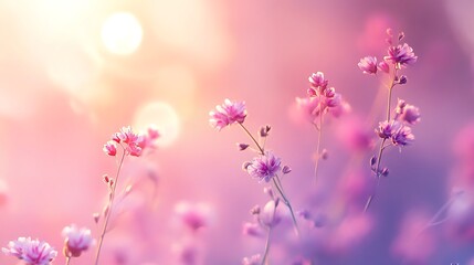 Obraz premium Delicate Pink Flowers Blooming in Soft Sunlight